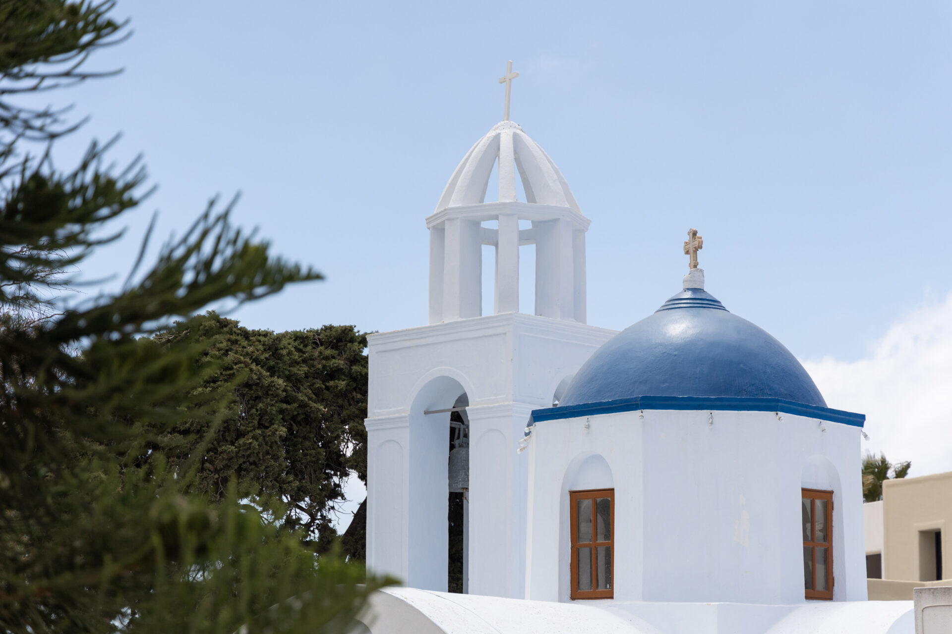 Small white church.