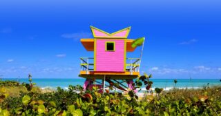 Colorful Lifeguard stands on Miami Beach