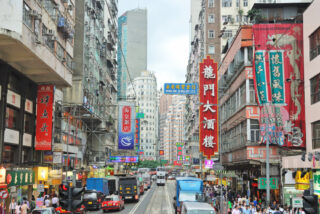 Busy street view in Hong Kong