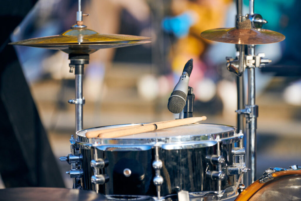 close up of drum-kit-at-outdoor-rock-party