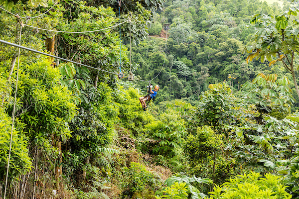 person ziplining