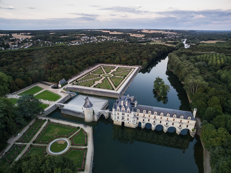 Aerial of Loire Valley Château de Chenonceau