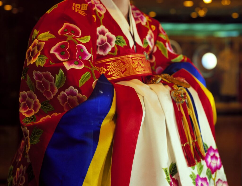 Vibrantly colored Korean dress.