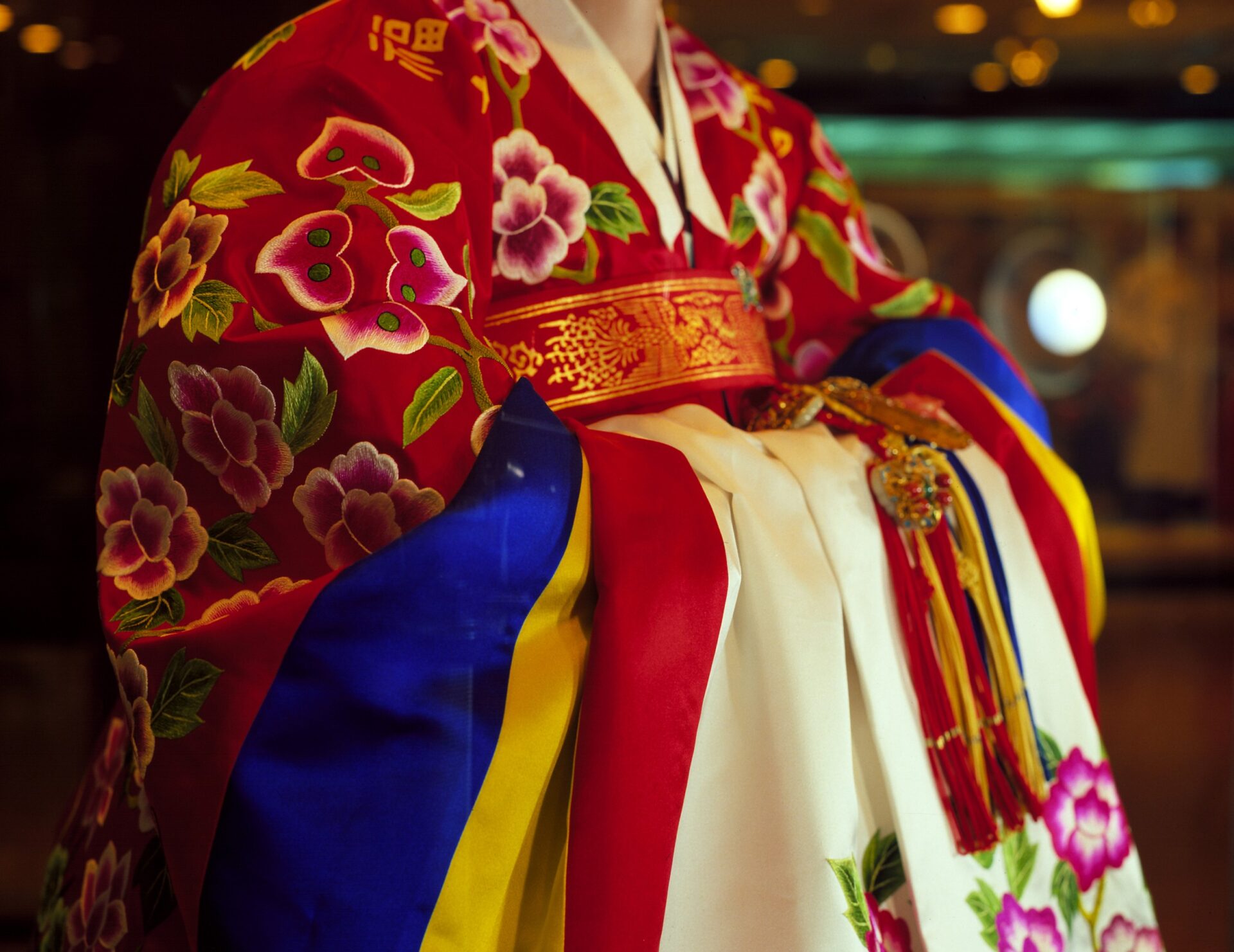 Vibrantly colored Korean dress.