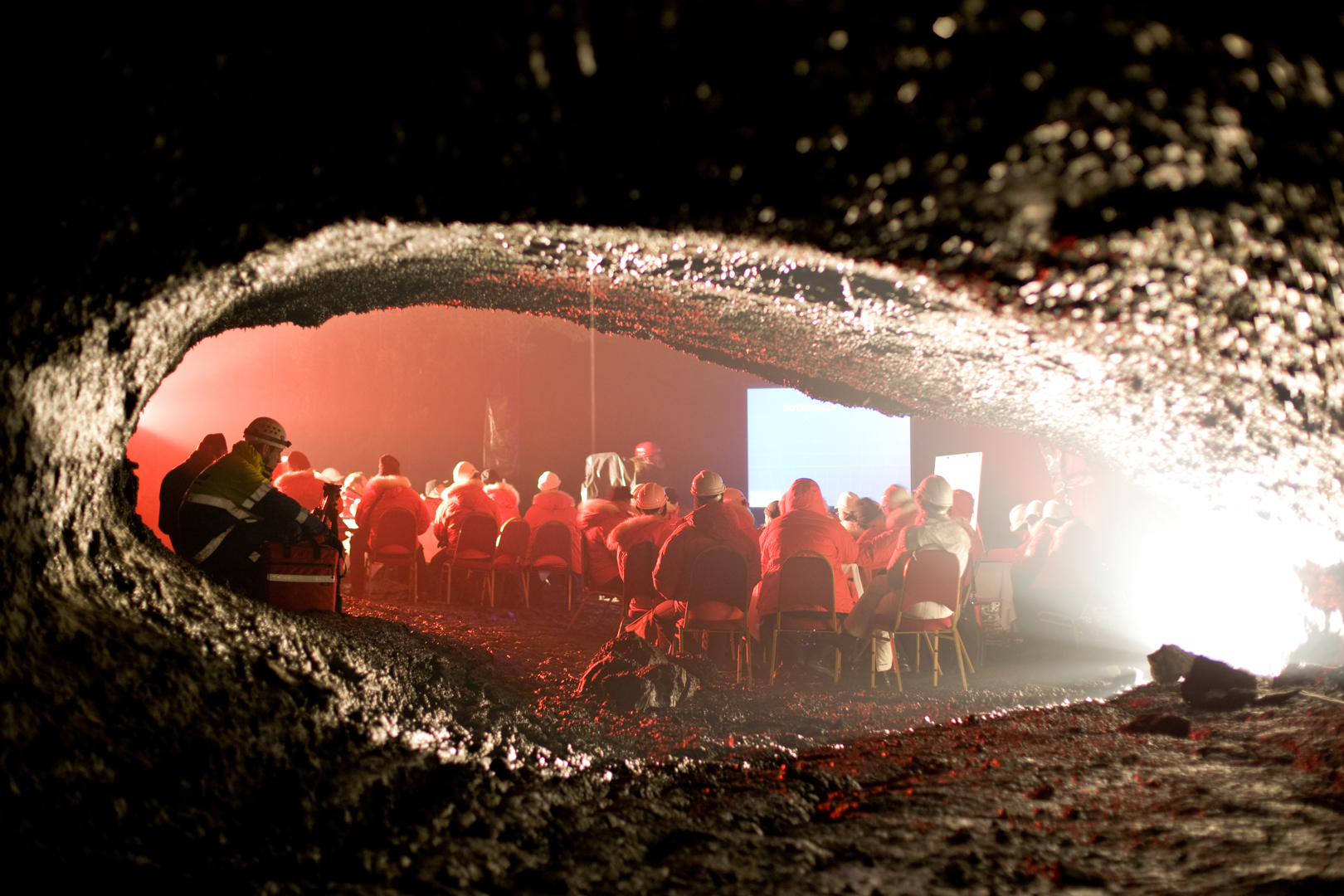 Group dinner in a cave