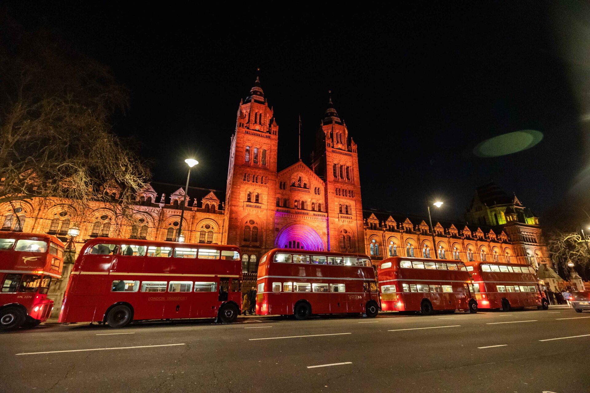 Routemaster busses at the Natural History Museum with 2B UK