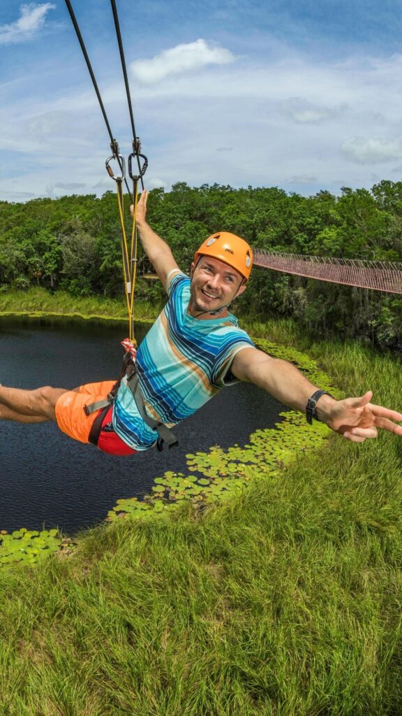 man ziplining